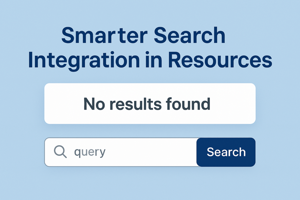 Search interface with “No results found” message and input field for resource queries.